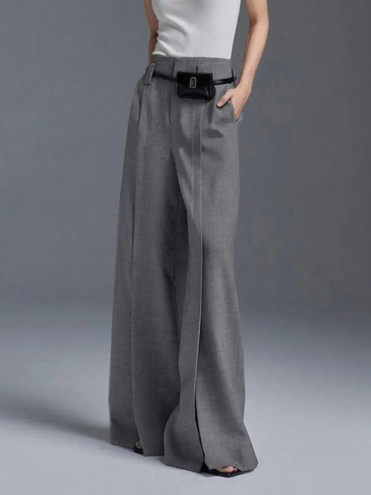 Women's Formal Suit Pants High Waisted Wide Leg Floor-length Split Trousers for Office Ladies Daily Commuter Bottoms KilyClothing