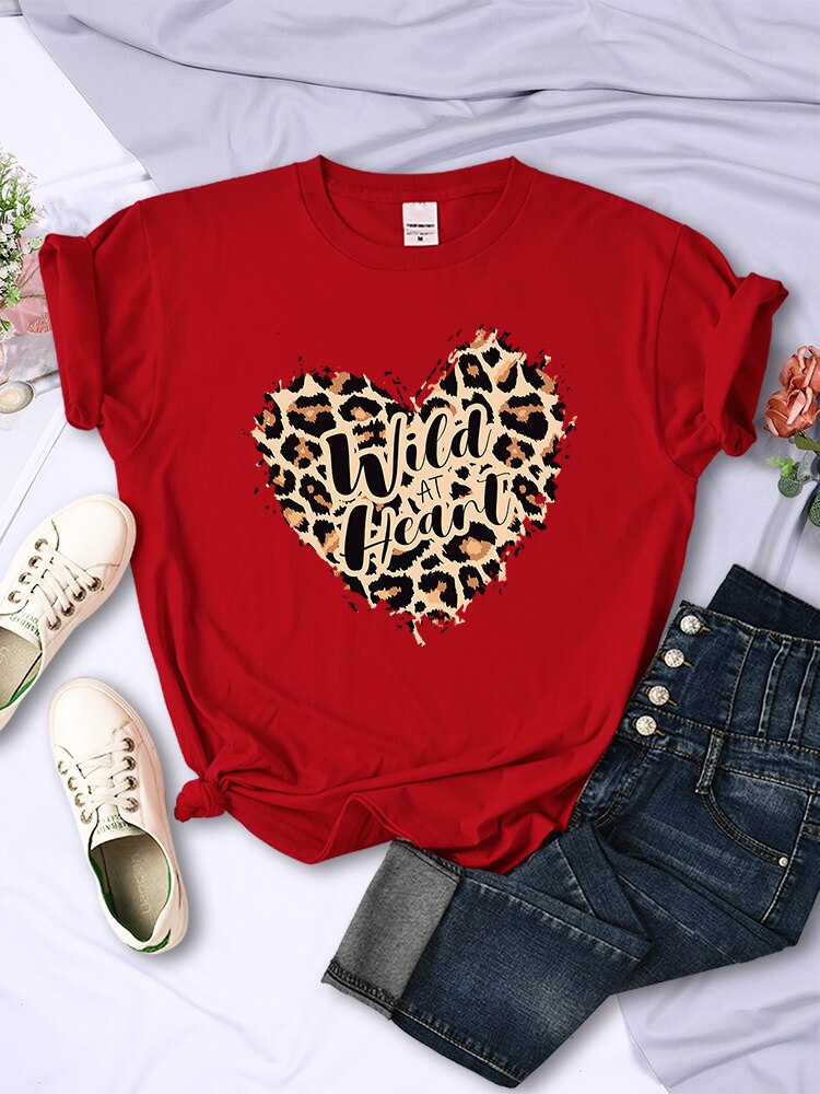 Leopard Wild At Heart Women's T-shirt Cotton Breathable Short Sleeve Casual Comfortable Clothing Cotton Oversized T Shirt KilyClothing