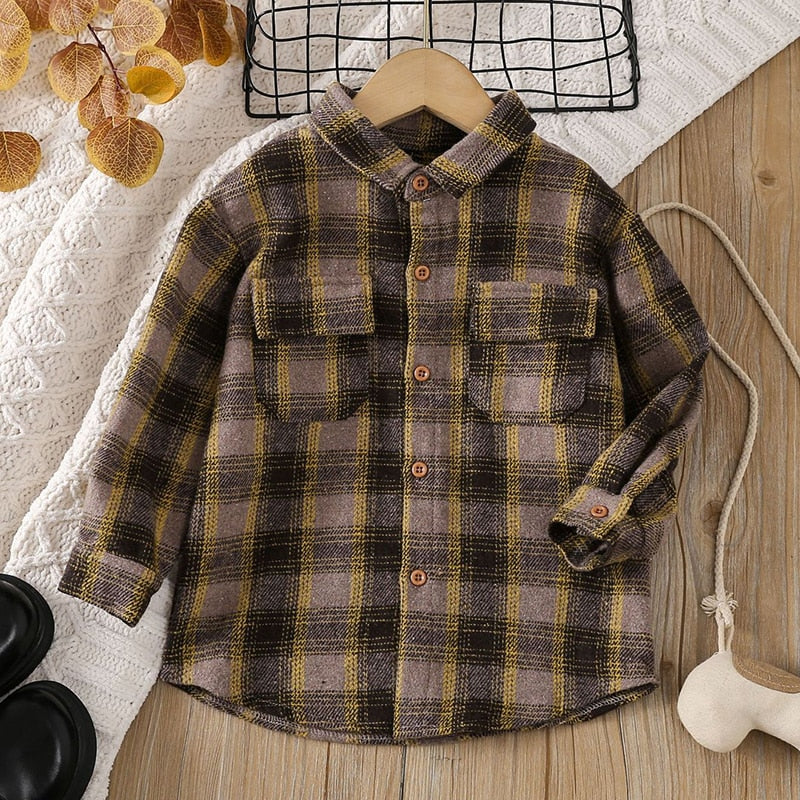 Cotton Lapel Stripe Lattice Button Shirt for Boy and Girl Baby Tops KilyClothing