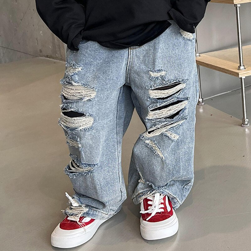 Trousers Children Handsome Torn Patch Jeans Girls Pants KilyClothing