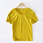 100% Cotton T-shirt Men V-neck Solid Color Casual KilyClothing