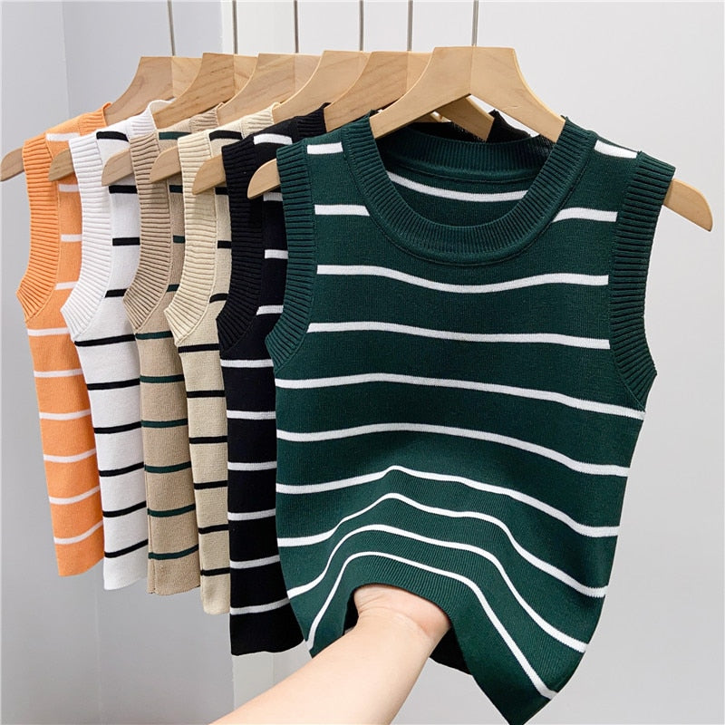 Basic Tank Crop Top Female Knitted Sleeveless Slim Stretchy Thin KilyClothing