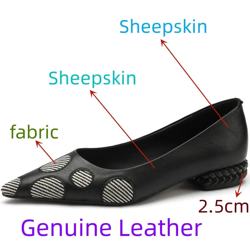 Women pumps Genuine leather sheepskin upper pointed toe low heels  retro KilyClothing