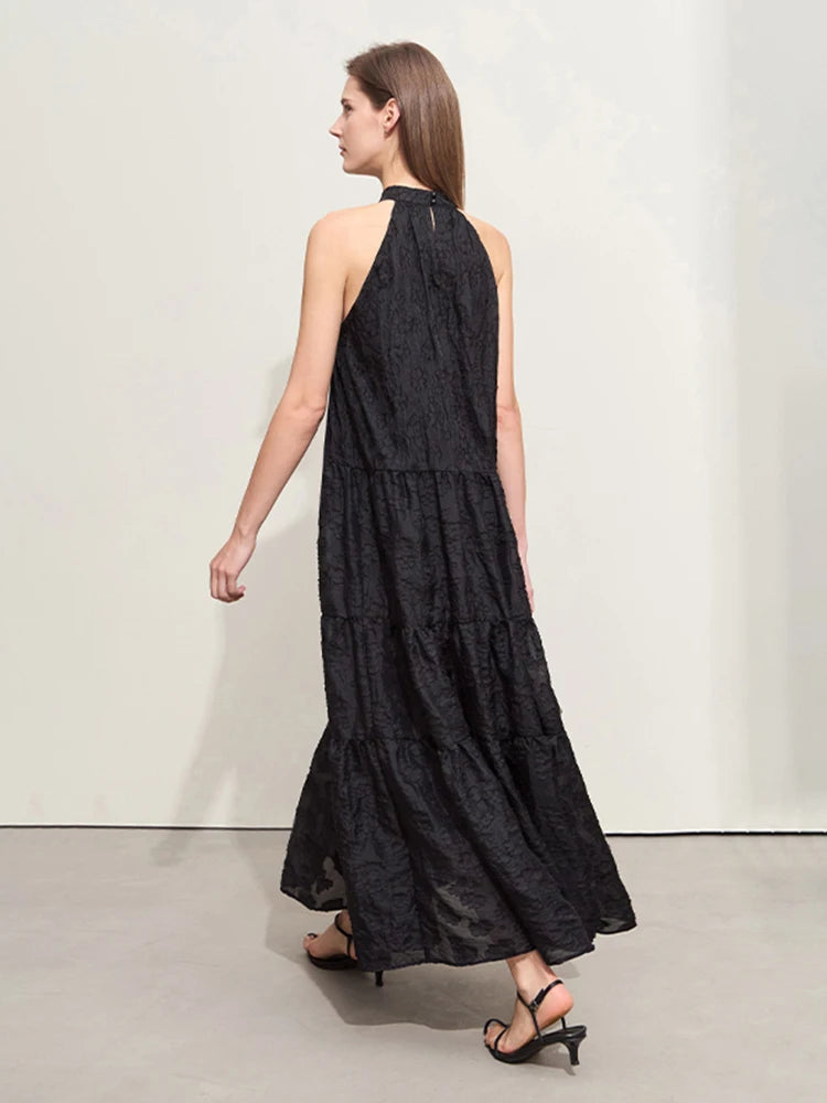 Loose Long Dress Sleeveless Large A-line Chiffon Jacquard Elegant Dresses for Women