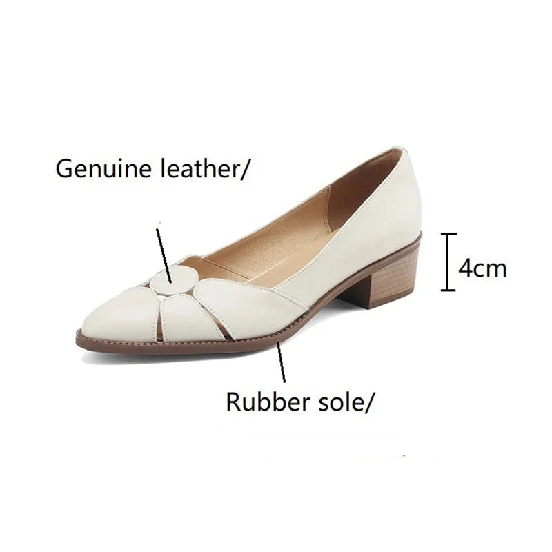 Genuine Leather Women's Sandals with Round Toe, Chunky Heel Women Shoes Summer/Fall Roman Shoes for Women KilyClothing