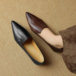 Full Grain Leather Low Heels Spring Brand Shoes Slip On Vintage Pointed Toe Women Pumps KilyClothing