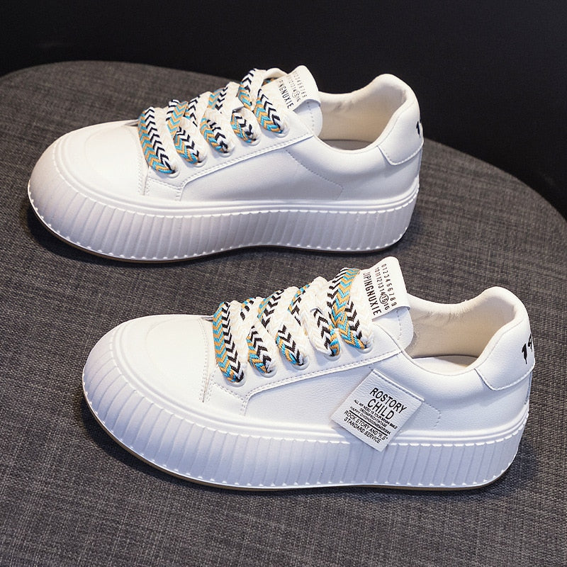 Casual White Shoes Genuine Leather Platform Flat Tennis KilyClothing