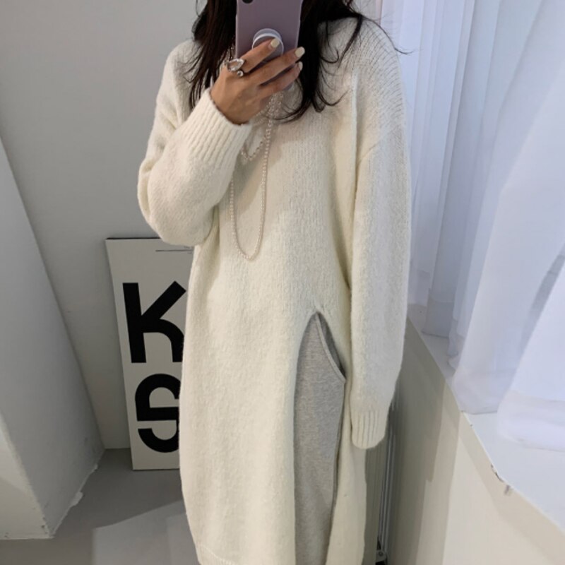 Knitted Dress y2k V Neck Sexy Slim Elastic Oversized Basic Bodycon Sweater Dress KilyClothing