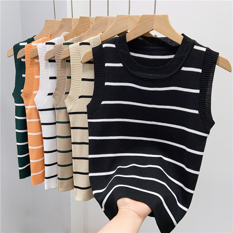 Basic Tank Crop Top Female Knitted Sleeveless Slim Stretchy Thin KilyClothing