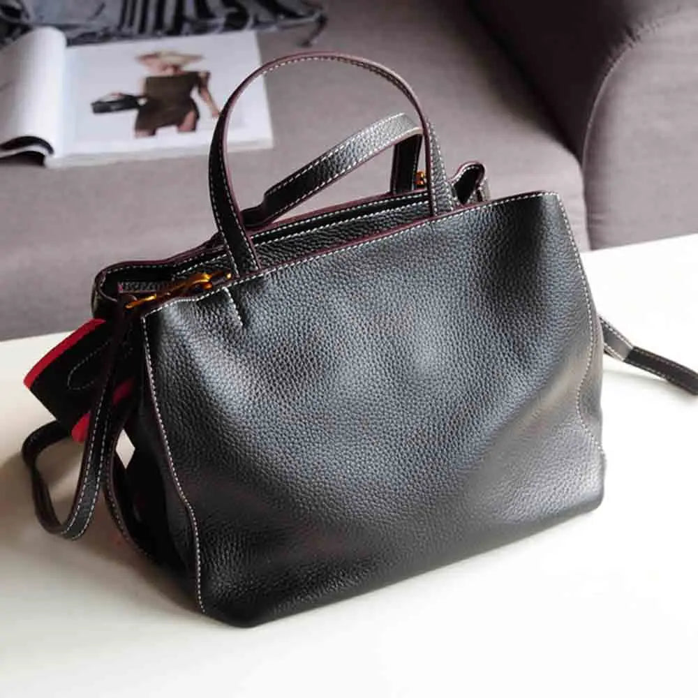 Retro Soft Leather Handbag for Women Frist Layer Cowhide Shoulder Tote Luxury Crossbody Female Tote Black KilyClothing