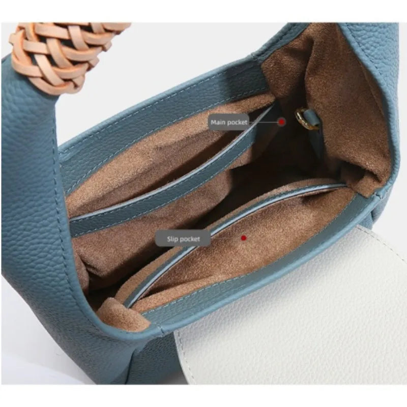 Woven Tote Bags Women Shoulder Leather Bag Messenger Bag Portable Tote Niche Litchi Pattern Shoulder Leather Handbags KilyClothing