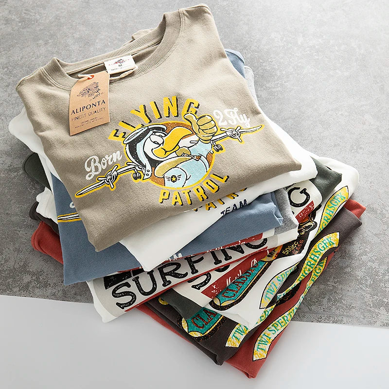 Camiseta Retro de manga corta con cuello redondo y estampado de letras para hombre, Tops deportivos informales lavados de algodón 100% sencillos a la moda