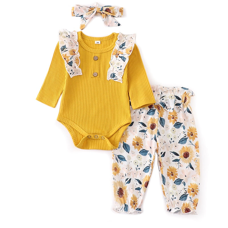 Sets Fashion Toddler Outfits Long Sleeve Tops Flower Pants Headband Cute 3Pcs Newborn Infant Clothing KilyClothing