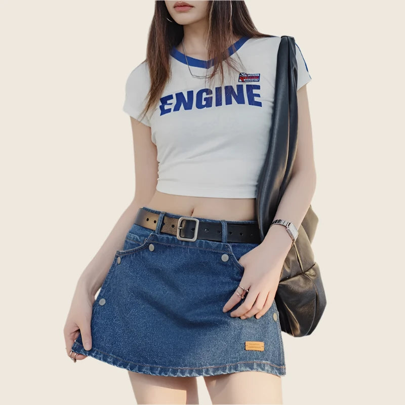 Vintage A-line Denim Skirt Pants for Women Wide Leg Shorts Detachable Design