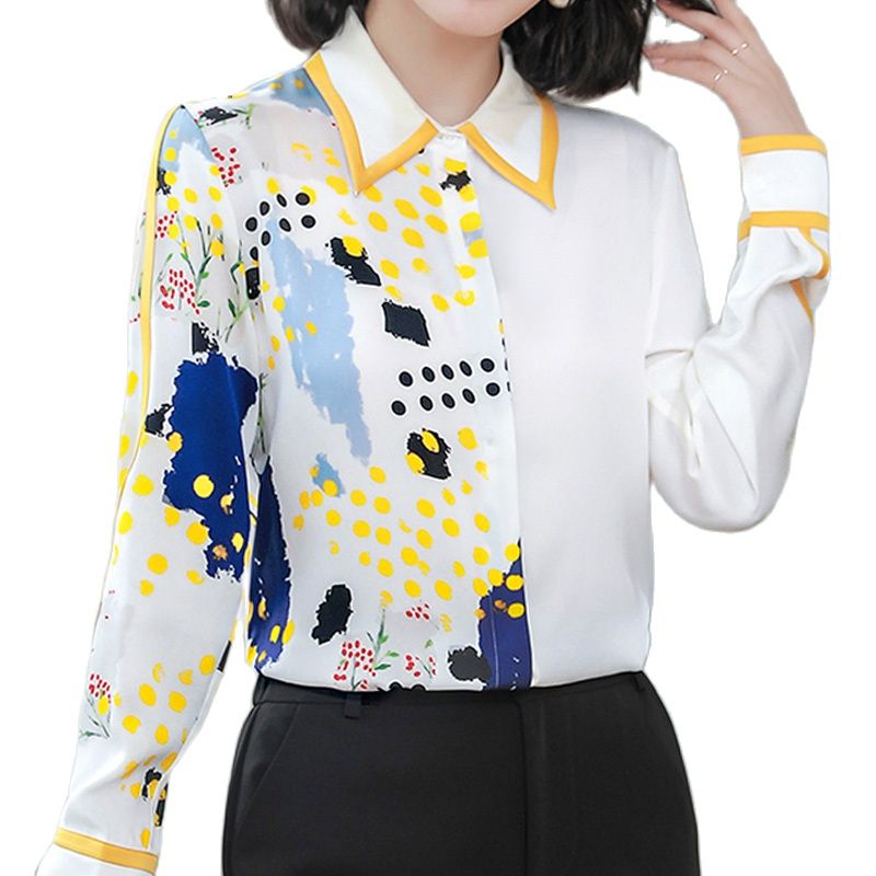 Long Sleeve Lapel Satin Women's Shirt Spring Casual KilyClothing