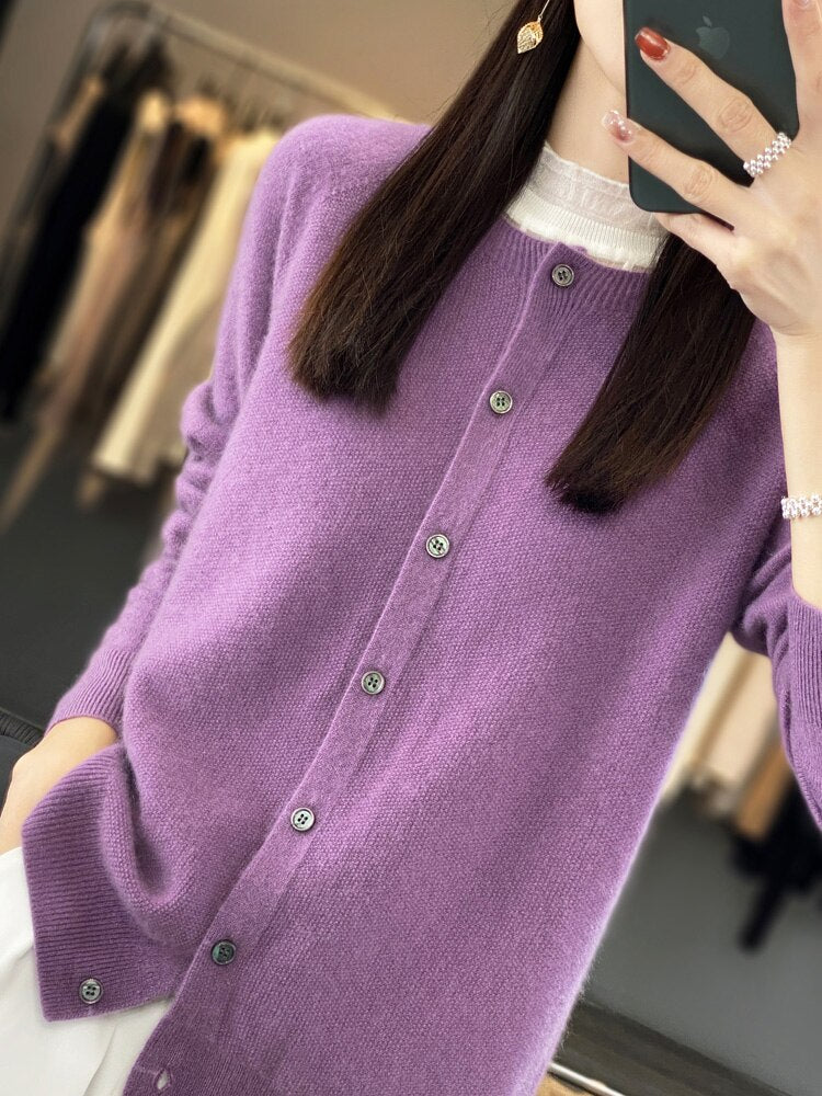 Long Sleeve Women Knitwear Cashmere Knit 100% Pure Merino Wool KilyClothing