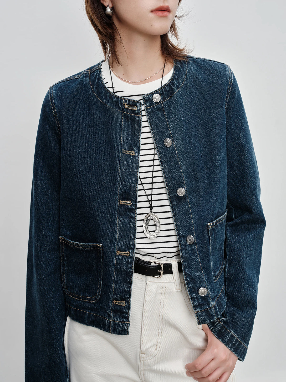 Short Denim Jacket For Women Design Round Neck 