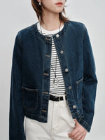 Short Denim Jacket For Women Design Round Neck 