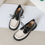 Thick-soled Leather French Shoes Black Casual Lace-up Loafers KilyClothing