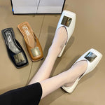 Slippers Fashion Metal Buckle Mules Flat Heels Square Toe Shallow Shoes Outdoor Slide Female Casual Sandal KilyClothing