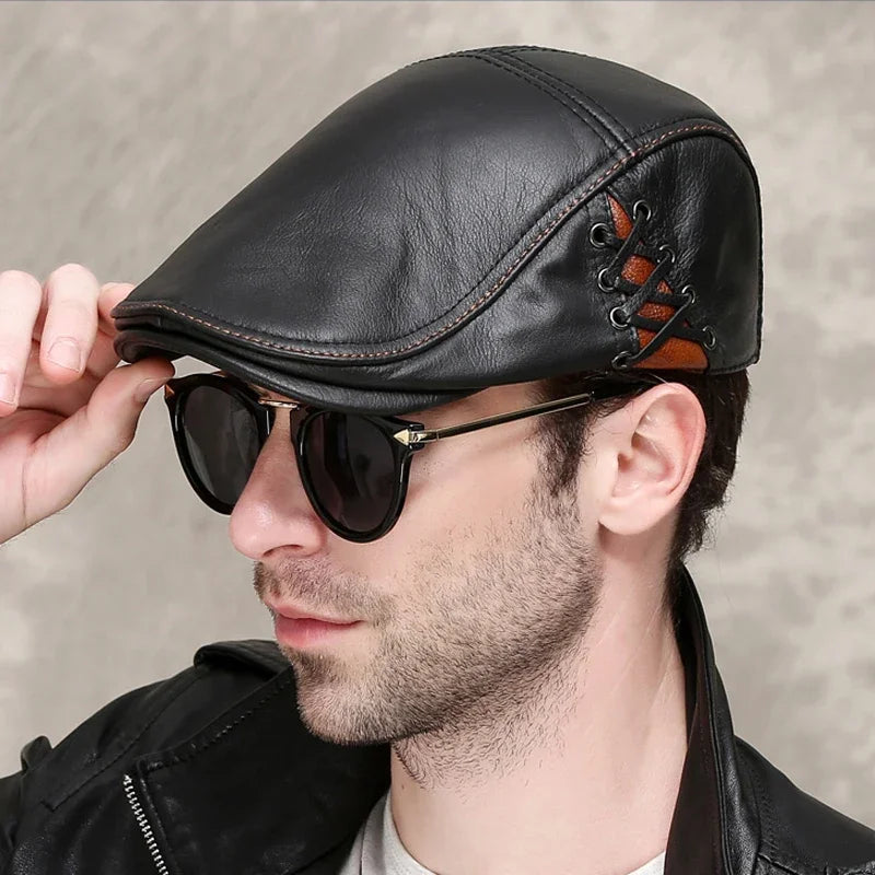 Men's outdoor 100% genuine leather hat winter Multifunction Ear protection cap