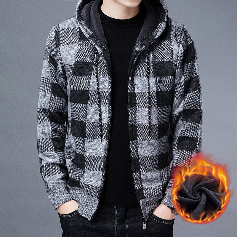 Fleece Thickened Cardigan Knit Sweater / Male Loose Warm Hooded Add Wool Jacket Coat KilyClothing