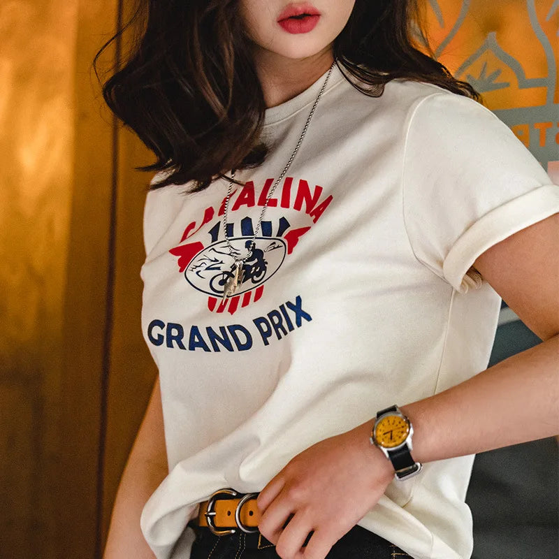 Camiseta de algodón con estampado de letras vintage, manga corta de alta calidad