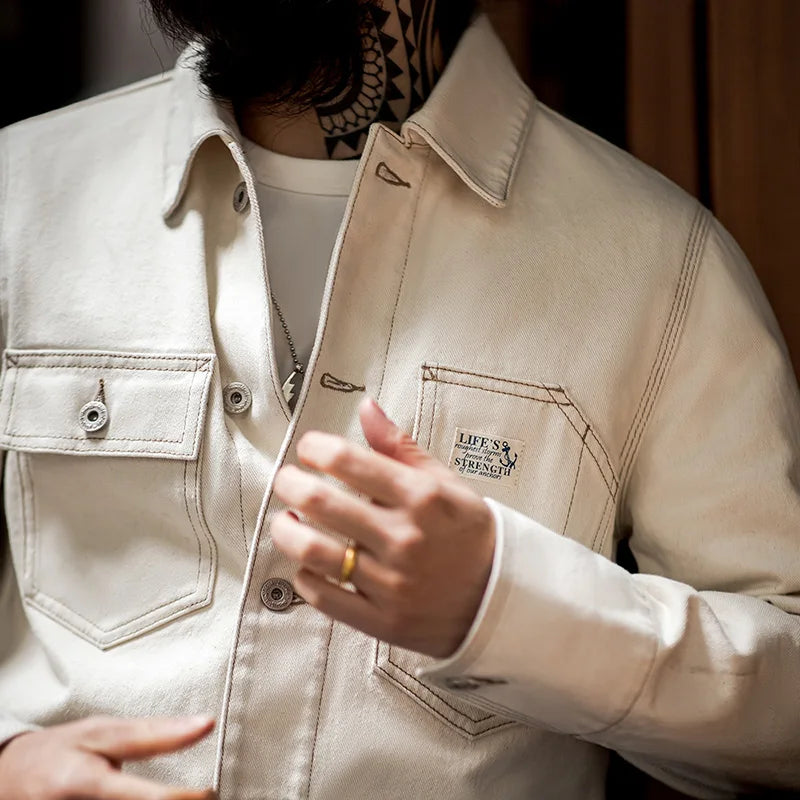 Heavyweight Cotton Lapel Jackets for Men Amekaji Multi-pocket Outerwears Male Short Parkas Windbreak Coat