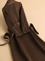 High-grade Double-sided Velvet Coat Long Knee-length Belt In Winter Hand-wrapped Slim Woolen Coat KilyClothing