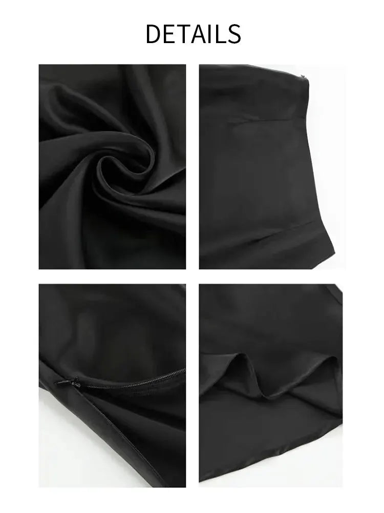 Women's Black Elegant Satin Fashion Slim Skirts Four Seasons Casual High Waist Club Office Maxi Skirt KilyClothing