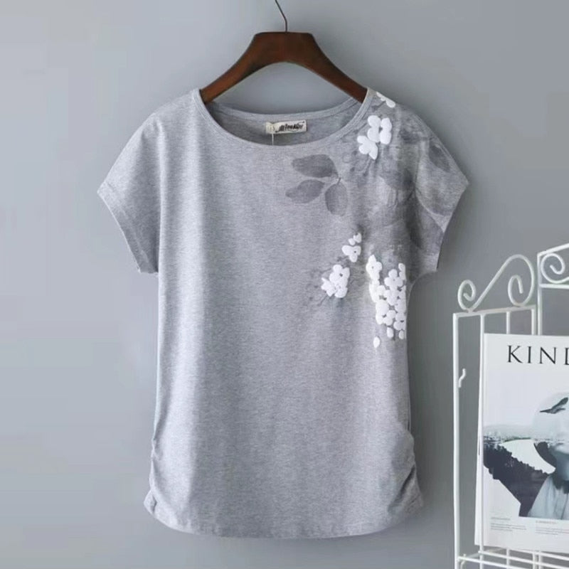 Summer Tees Tshirt Women 95% Cotton Loose Flowers Short-Sleeve T-Shirt  Female KilyClothing