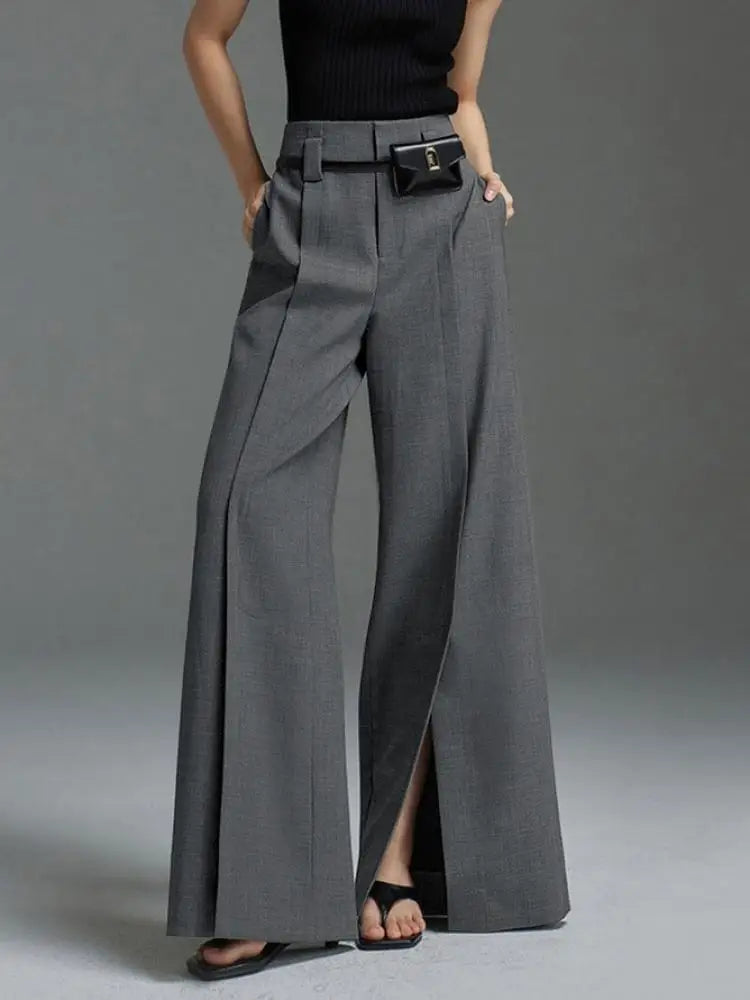 Women's Formal Suit Pants High Waisted Wide Leg Floor-length Split Trousers for Office Ladies Daily Commuter Bottoms KilyClothing