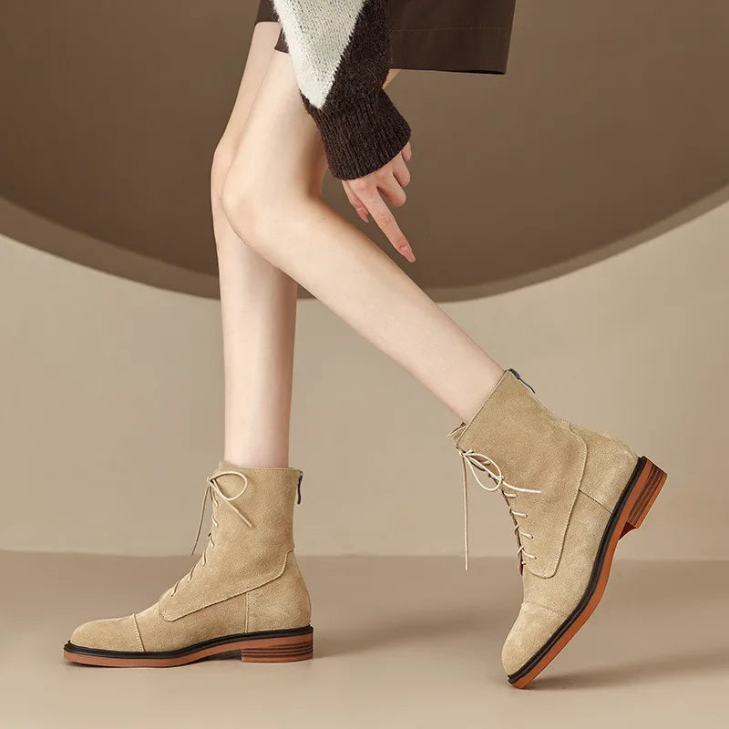 Autumn Winter Women Ankle Boots Office Ladies Casual Genuine Leather Wool Low Heels Comfortable Shoes Woman High Quality