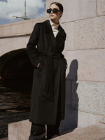 Long Woolen Coat With Waistband Lapels All-match Thick KilyClothing