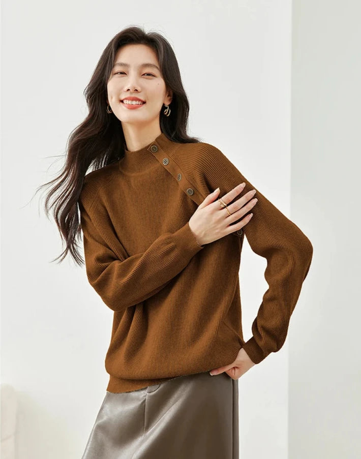 Pullover High Collar Knitwear Loose Vintage Thick Warm Solid Sweater Winter Bottoming Top