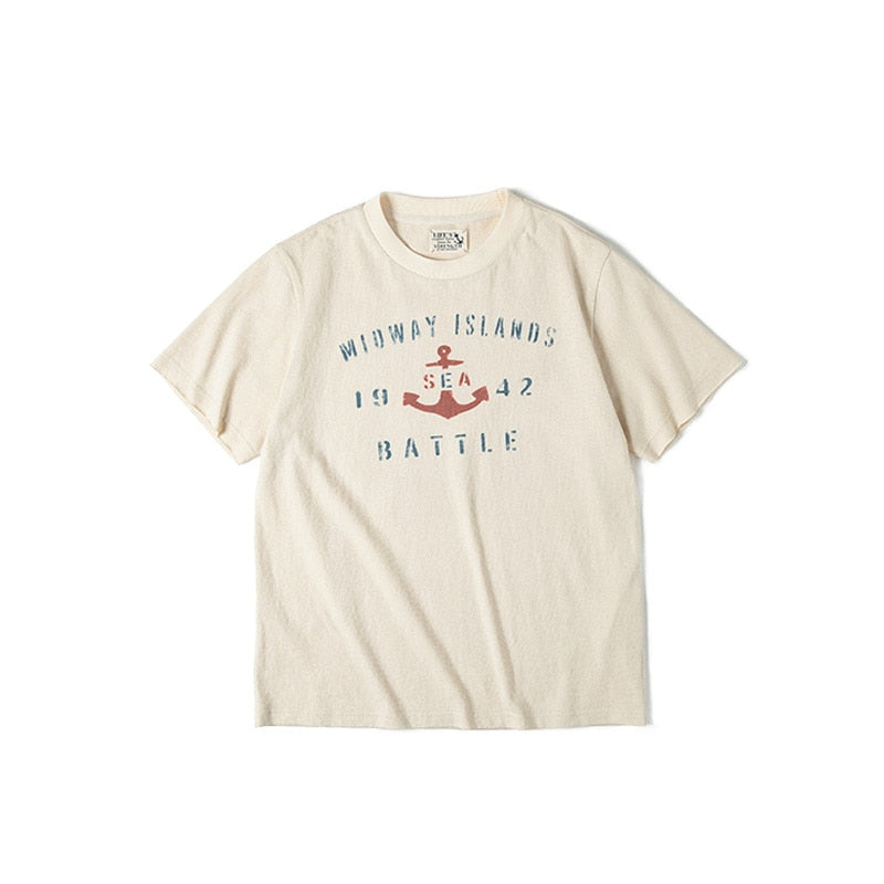 Vintage Anchor Print Cotton Seed Shell T-shirts Men Essential KilyClothing