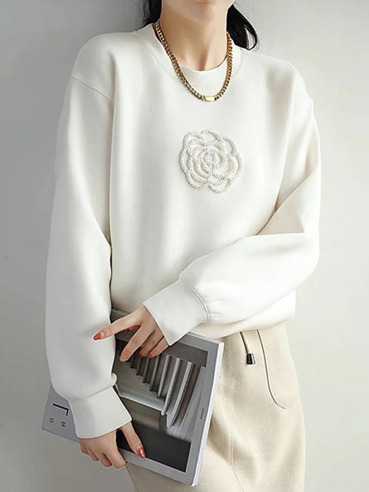 Korean Fashion Black White Pullover O Neck Sweatshirt Patchwork Top Fall Winter Long Sleeve Pulls Streetwear Casual