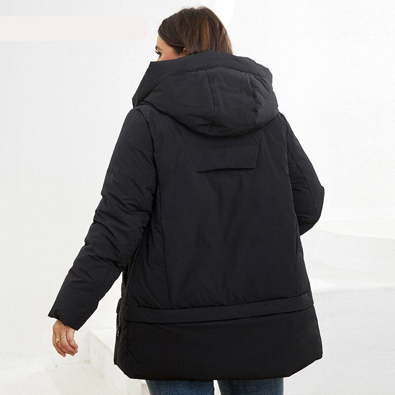 Parkas Women Plus Size Long Classic zipper Design Pocket Hooded Loose Down KilyClothing