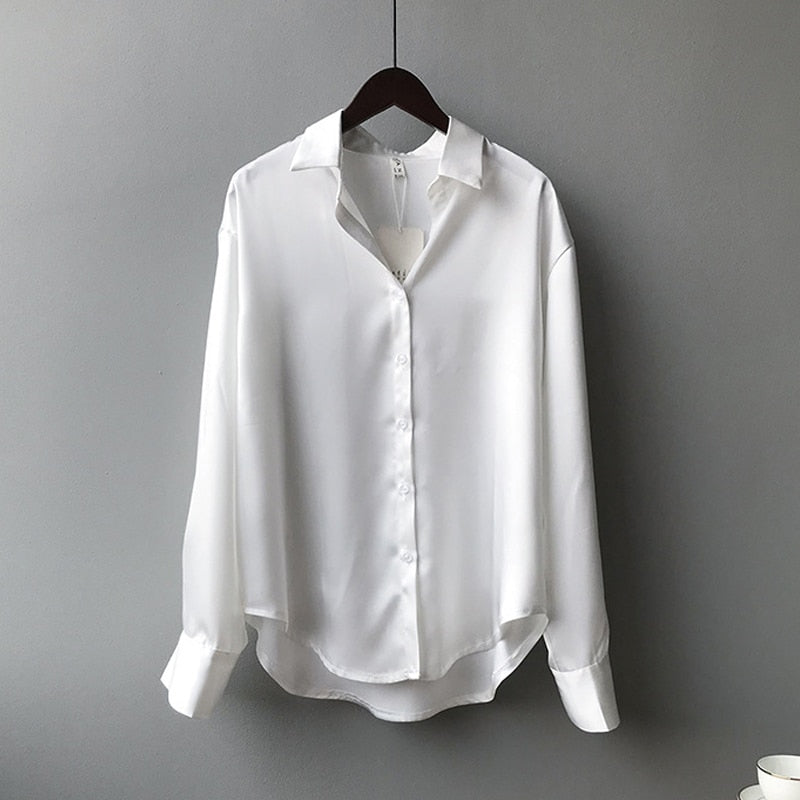 Button Up Satin Silk Shirt Vintage Blouse Women  Long Sleeves Female Loose Street Shirts KilyClothing