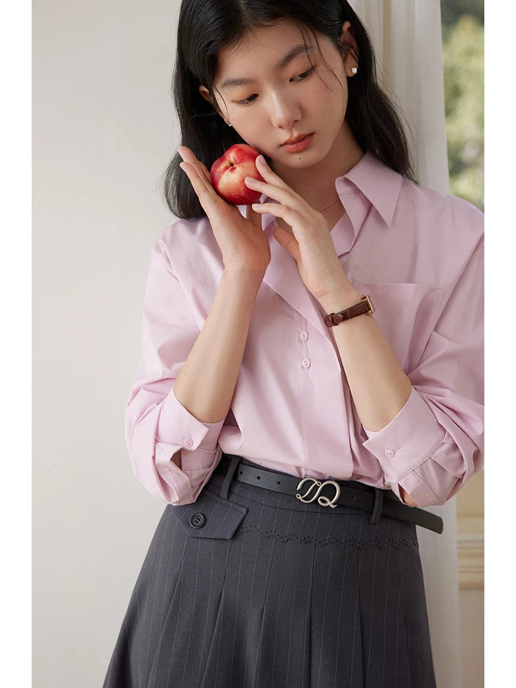 Solid Color Pima Cotton French Design Drop Shoulder Sleeve Shirt for Women Spring Niche Commuter Top Female