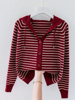 Stripe Hooded Thin Oversize 4xl Knitted Cardigan Tops KilyClothing