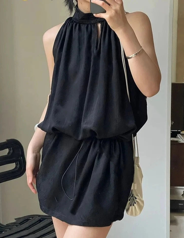 Fashion Minimalist Sleeveless Cool Mini Dress Black