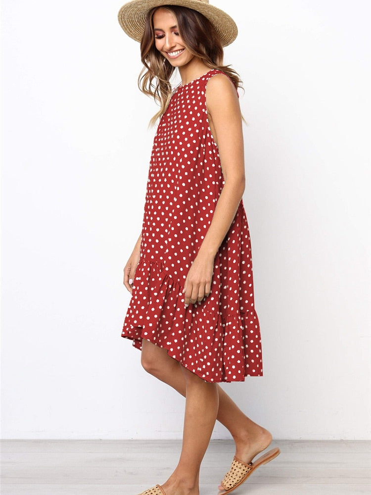 Dress Polka Dot Chiffon Sleeveless Beach Mini Casual Sundress KilyClothing