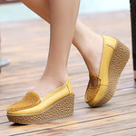 Flat Platform Shoes Ladies Genuine Leather Wedge Moccasins Loafers Slip On thick soled KilyClothing