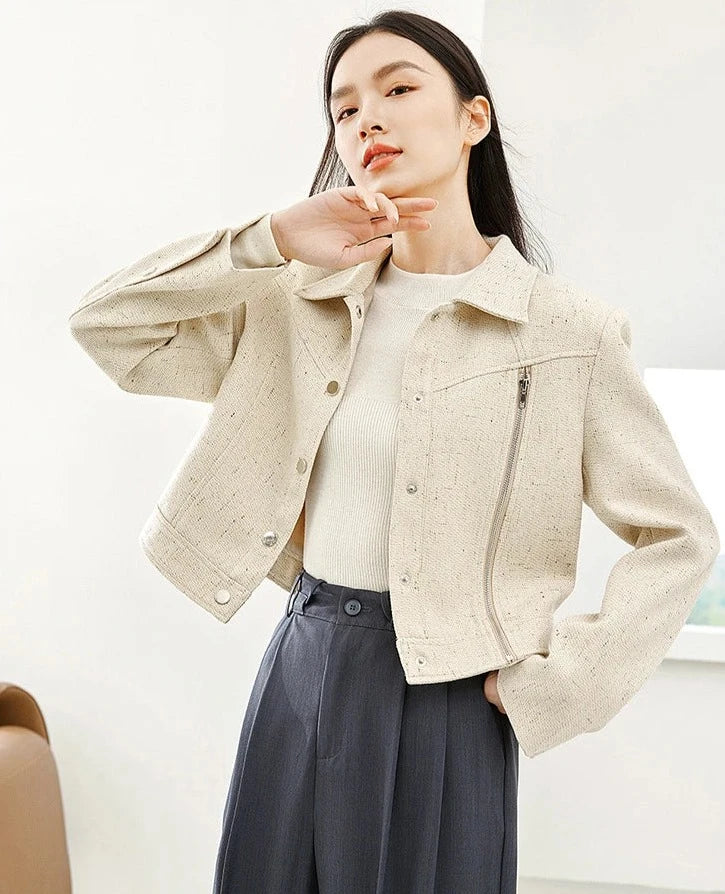 Cropped Jacket Women, Fashion Single Breasted Office Lady Long Sleeve Coat