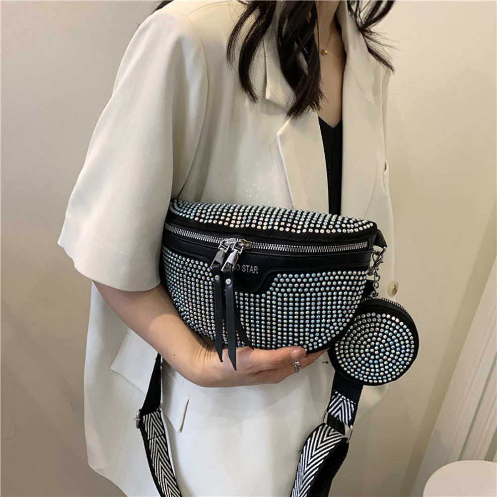 Trend Rhinestone Waist Belt Chest Crossbody Underarm Bag KilyClothing