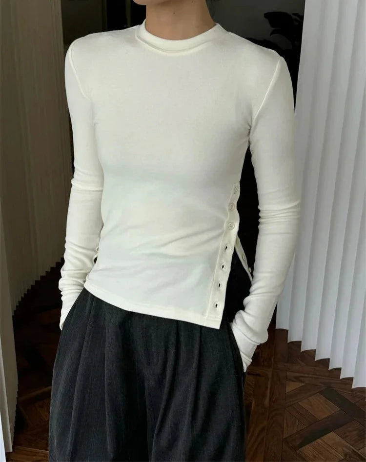 Fashion Temperament Slimming Bottom T-shirt Women Elastic Warm Knitting Top Tees Black/Off White