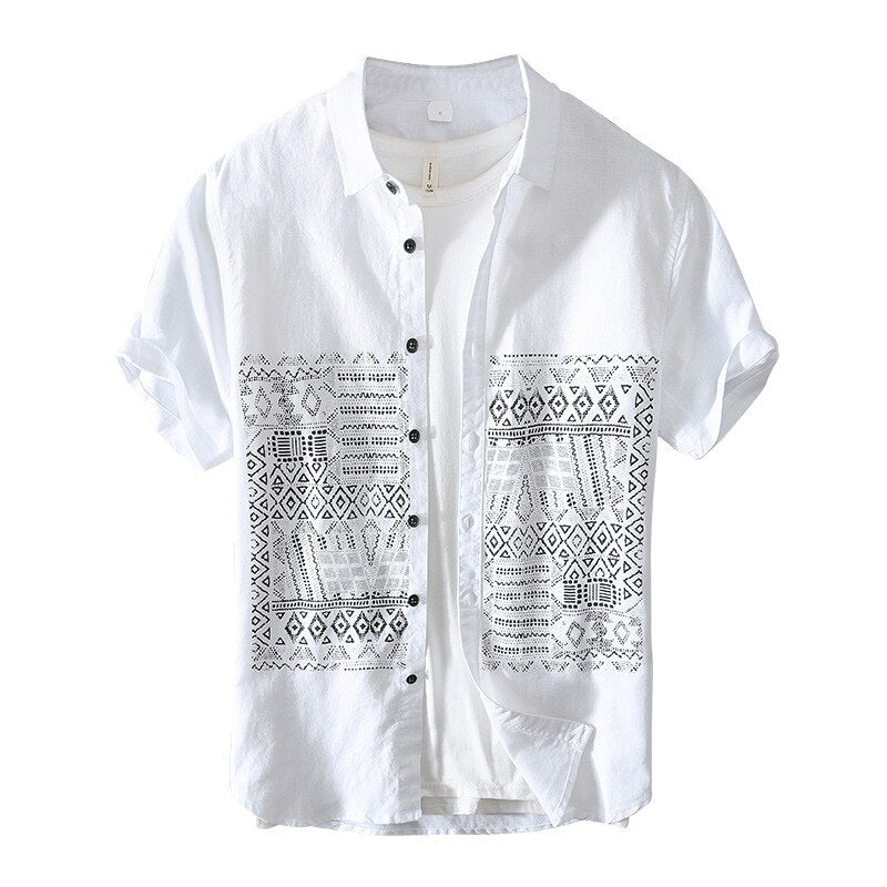 55% Linen 45% Cotton Soft Premium Shirt Men Summer Fashion Vintage Print KilyClothing