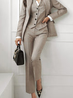 Korean Fashion Blazer 3 Pcs Vintage Long Sleeve Suit Jackets Vest and Straight Pants Sui KilyClothing