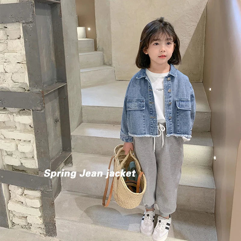 Korean Version Denim Jackets For Girls, Coat Spring Autumn, Children Outerwear Clothing, 2-8 Year